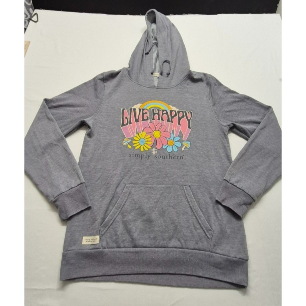 Simple‎ Southern women's gray hoodie colorful hippy flower themed pocket sz. M